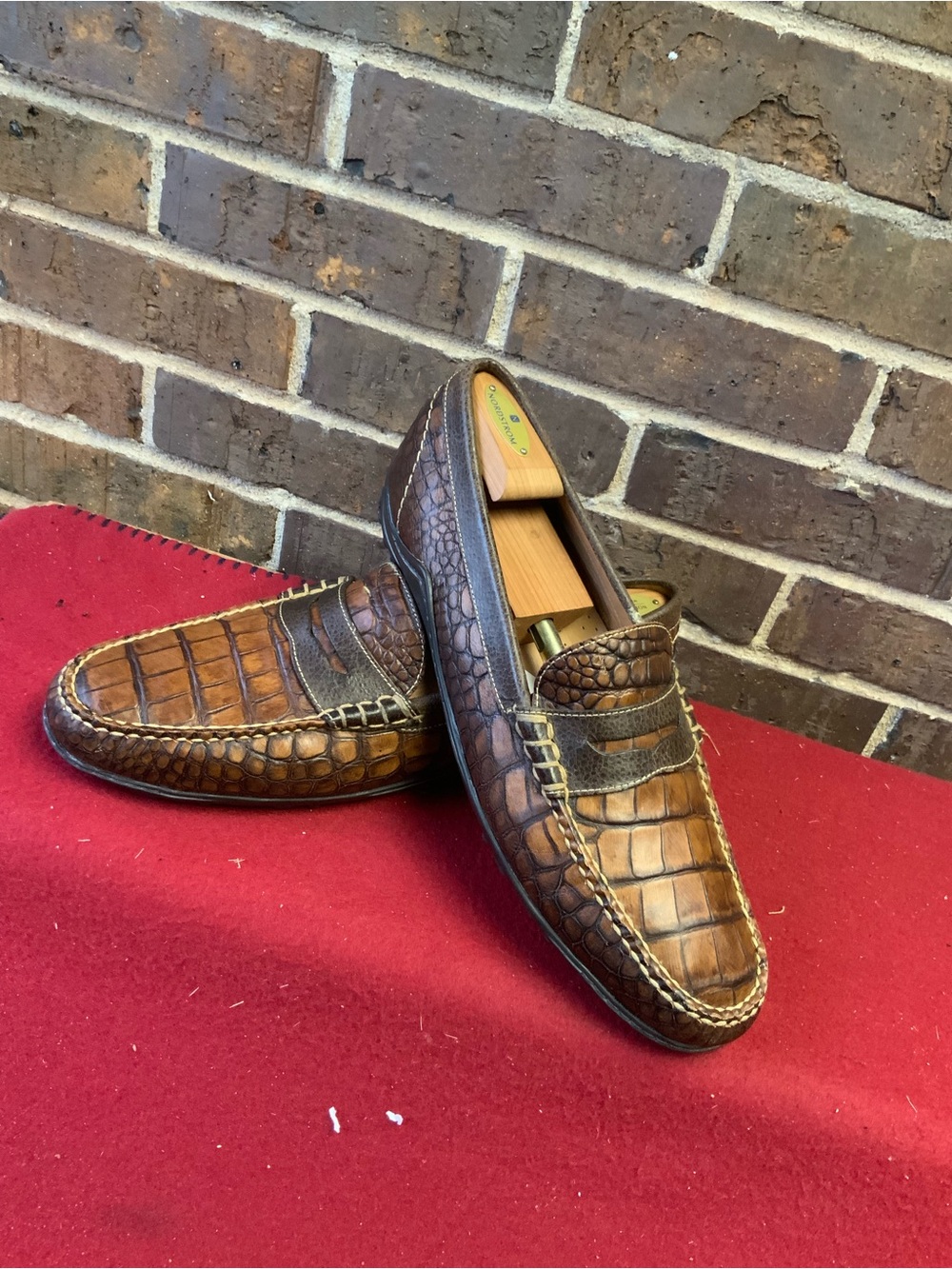 Martin Dingman Brown Croc-Embossed Leather Penny Loafers
